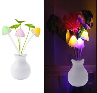 LED Dream Night Light Night Auto ON/Off Sensor Mushroom Lamp Multi Color Illumination with Flowers