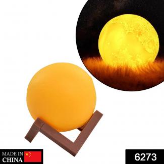 6273 Moon Night Lamp Yellow Color with Wooden Stand Night Lamp for Bedroom 